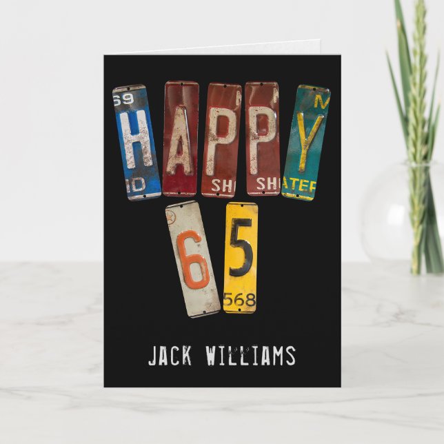 65th birthday old car license plates card (Front)