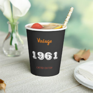 65th Birthday Paper Cups – Vintage 1961 Black