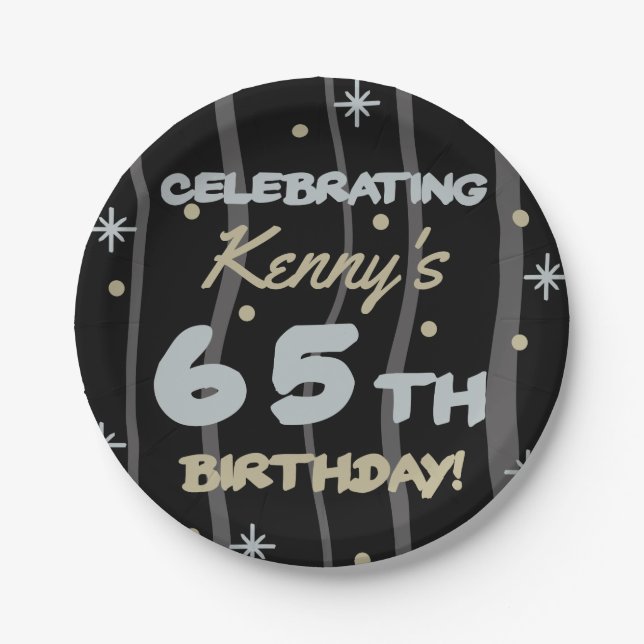 65th Birthday Party Add Your Name Paper Plate (Front)
