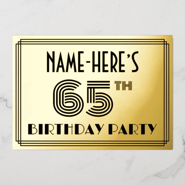 65th Birthday Party — Art Deco Style “65” & Name (Front)