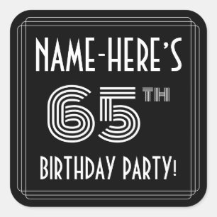 65th Birthday Party: Art Deco Style & Custom Name Square Sticker