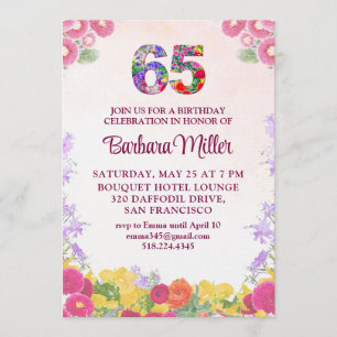 65th Birthday Party - Blush Bloom Floral 65 Invitation