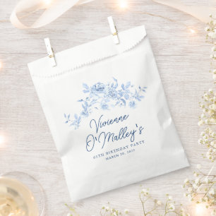 65th Birthday Party Dusty Blue Rose Floral Custom Favour Bag