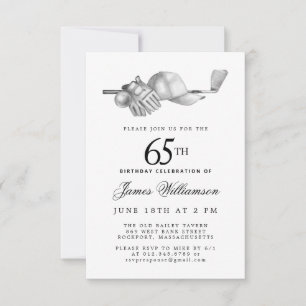 65th Birthday Party Elegant Black White Golf Invitation