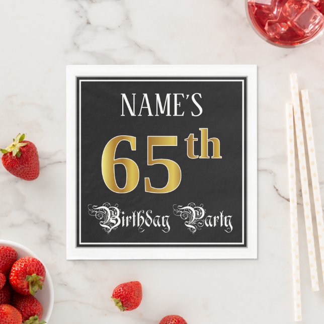 65th Birthday Party — Fancy Script, Faux Gold Look Napkin (Insitu)