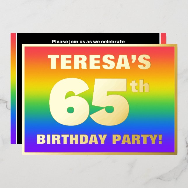 65th Birthday Party: Fun, Colorful Rainbow Pattern (Front/Back)
