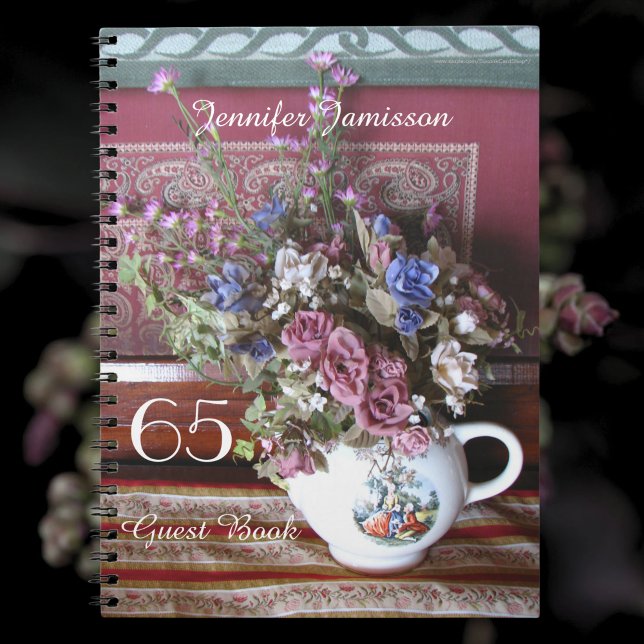 65th Birthday Party Guest Book, Vintage Teapot Notebook (Creator Uploaded)