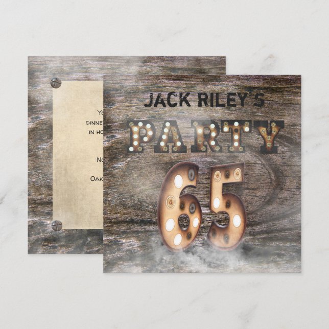 65th birthday party in lights and fog invitation (Front/Back)