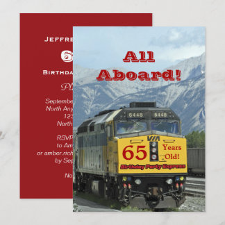 65th Birthday Party Invitation Railroad Train