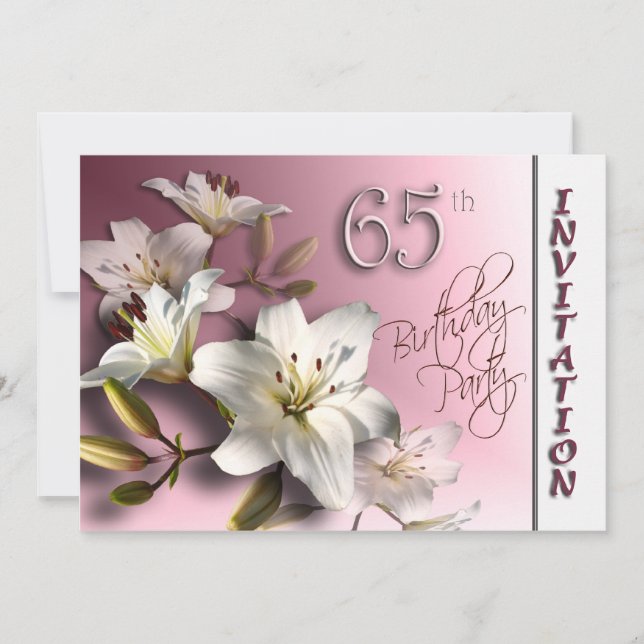 65th Birthday Party Invitation - white Lilies (Front)
