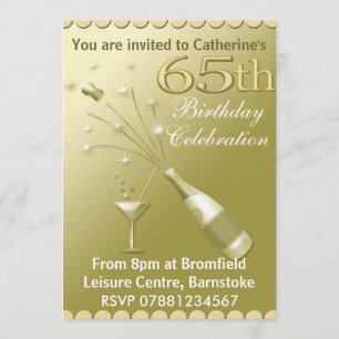 65th Birthday Party Invitations - Gold