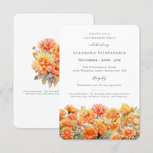 65th Birthday Party November Birth Month Flower Invitation