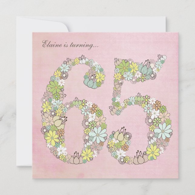 65th Birthday Party Pink Blooms Custom Invitation (Front)
