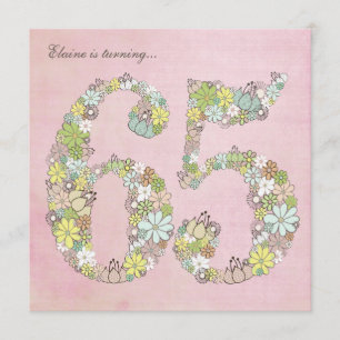 65th Birthday Party Pink Blooms Custom Invitation