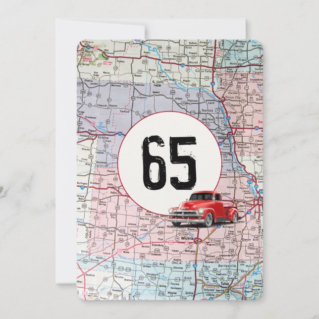 65th Birthday Party Red Retro Truck Invitation (Front)