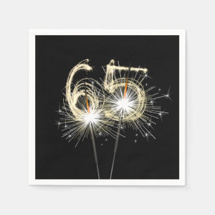 65th Birthday Party Sparklers on Black Napkin