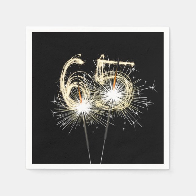65th Birthday Party Sparklers on Black Napkin (Front)