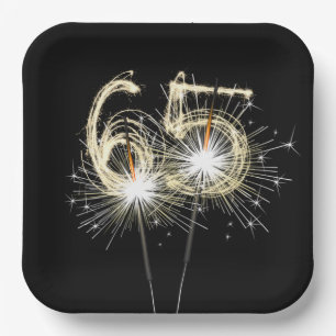 65th Birthday Party Sparklers on Black Paper Plate