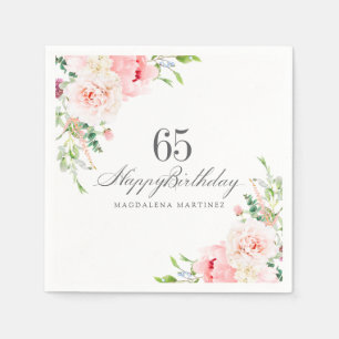 65th Birthday Party Supplies Pink Floral Custom Napkin