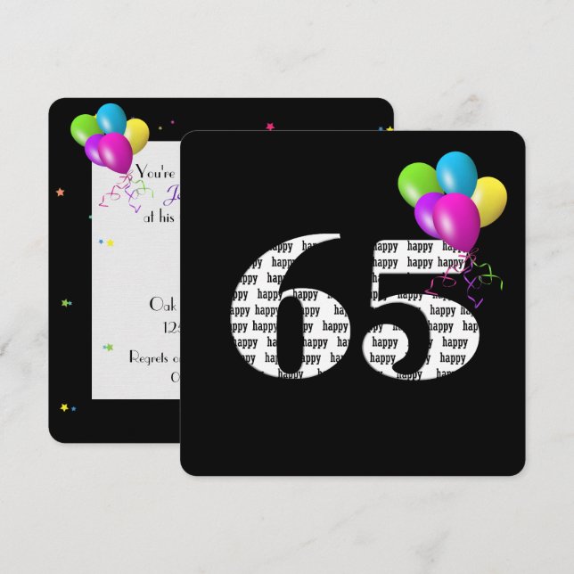 65th Birthday Party with balloon bunch Invitation (Front/Back)