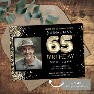 65th Birthday Photo Gold Balloon Paper Sheet