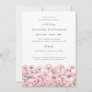 65th Birthday Pink Carnation January Birth Flower Invitation