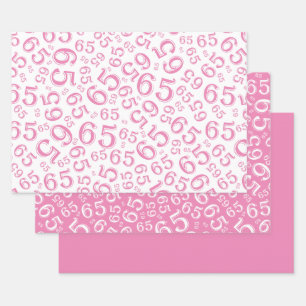 65th Birthday Pink & White Number Pattern 65 Wrapping Paper Sheet