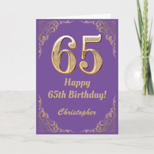 65th Birthday Purple and Gold Glitter Frame Card