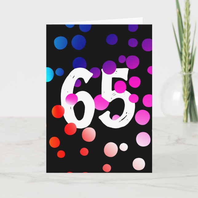 65th Birthday Rainbow Dots on Black Card (Front)
