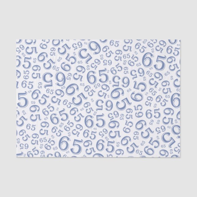 65th Birthday Random Number Pattern Blue/White Tissue Paper (Front)