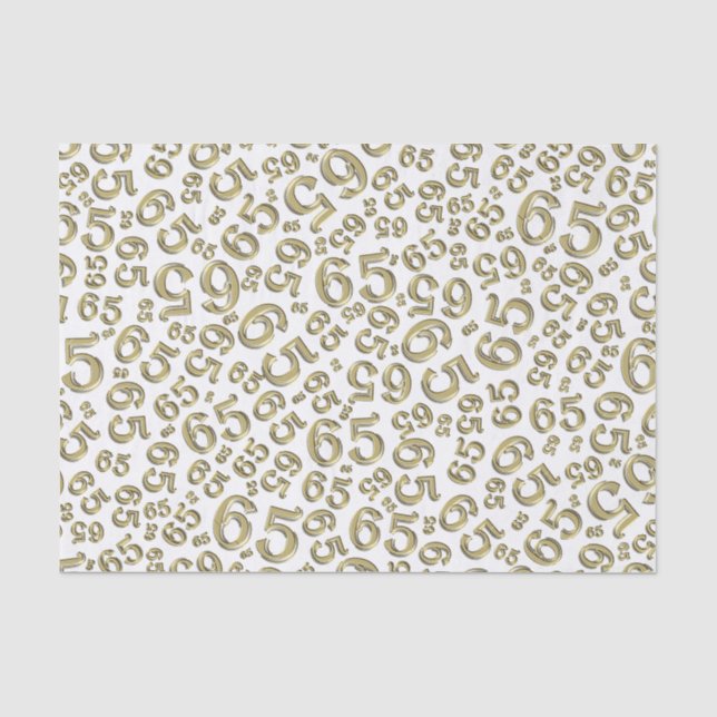65th Birthday Random Number Pattern Gold/White Tissue Paper (Front)
