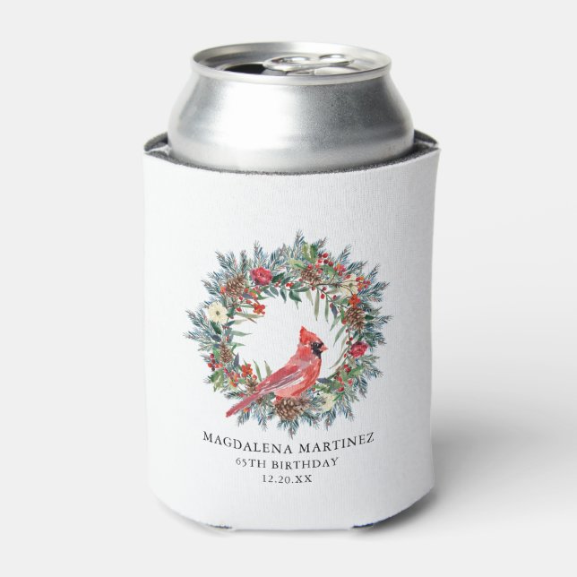 65th Birthday Red Cardinal Party Supplies Can Cooler (Can Front)