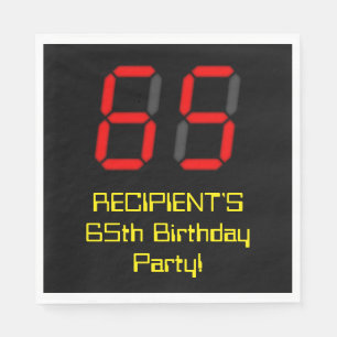65th Birthday: Red Digital Clock Style "65" + Name Napkin