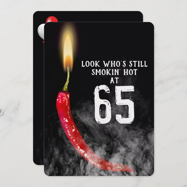 65th Birthday Red Hot Pepper Candle  Invitation (Front/Back)