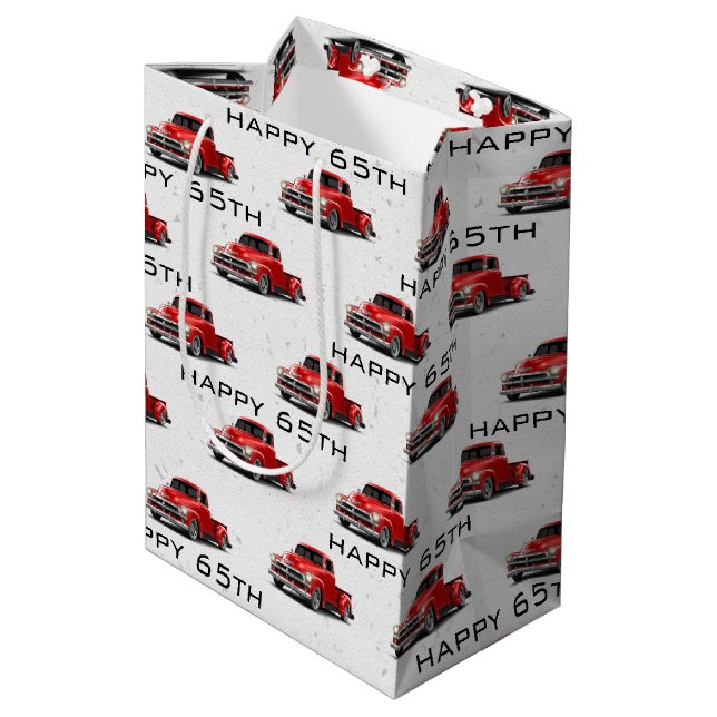 65th Birthday Red Retro Truck Medium Gift Bag (Back Angled)