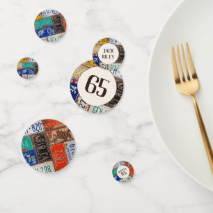 65th Birthday Retro License Plates   Confetti