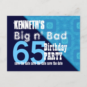 65th Birthday Save the Date Blue Diagonal V02A18 Announcement Postcard