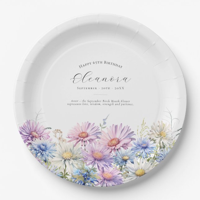 65th Birthday September Birth Flower Paper Plate (Front)