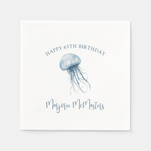 65th Birthday Simple Coastal Jellyfish Custom Napkin