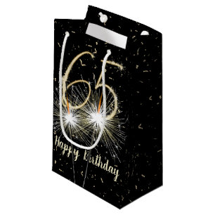 65th Birthday Sparkler On Black Small Gift Bag
