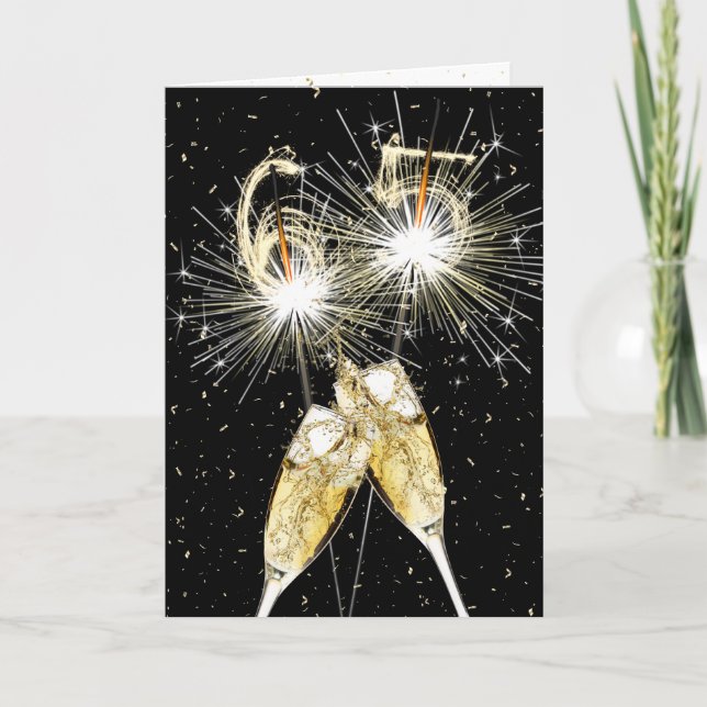 65th Birthday Sparklers and Champagne Toast Card (Front)