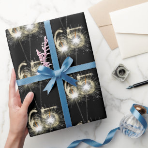 65th Birthday Sparklers on Black Wrapping Paper