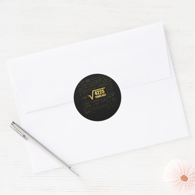 65th Birthday Square Root of 4225 65 Years Old Classic Round Sticker (Envelope)