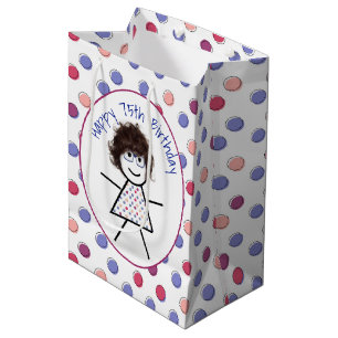 65th Birthday Stick Girl on Polka Dots Medium Gi Medium Gift Bag