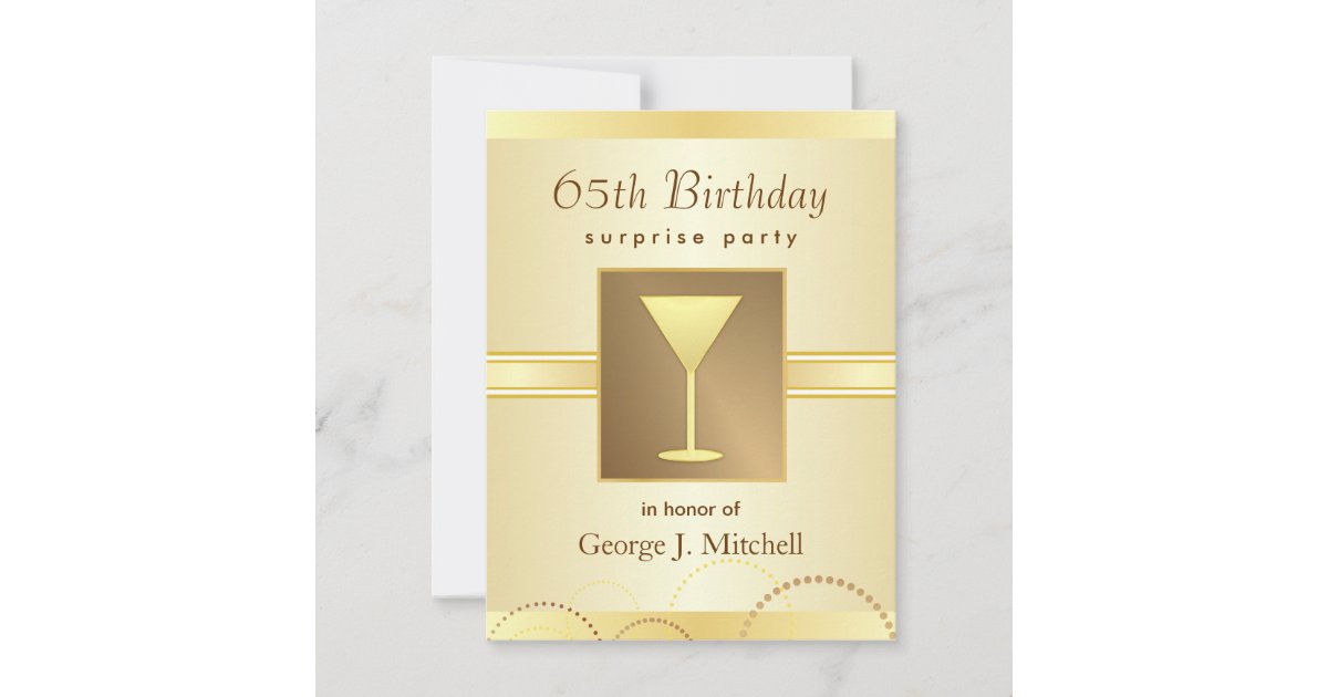 65th Birthday Surprise Party Invitations - Gold | Zazzle