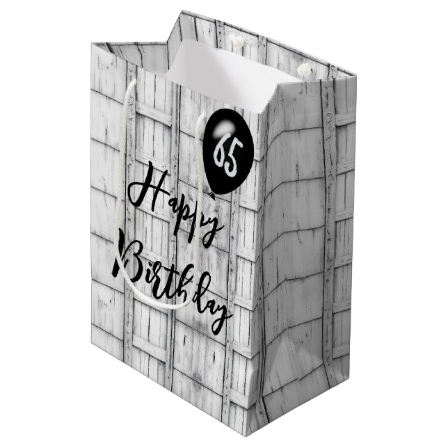 65th Birthday Symmetrical Rustic Wood Pattern Medium Gift Bag (Front Angled)