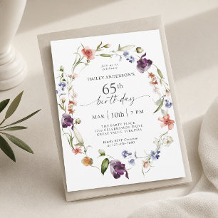 65th Birthday Wildflowers Feminine Floral Invitation