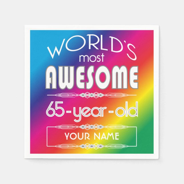 65th Birthday Worlds Best Fabulous Rainbow Napkin (Front)