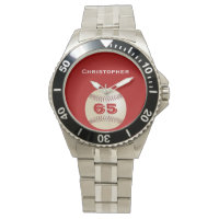 65th Birthday Wrist Watch, Personalized, Baseball