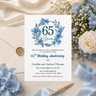 65th Blue Floral Surprise Wedding Anniversary Invitation